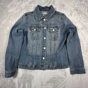 Vintage Gap Trucker Jacket Womens Size Large Blue Denim Button Front Coat